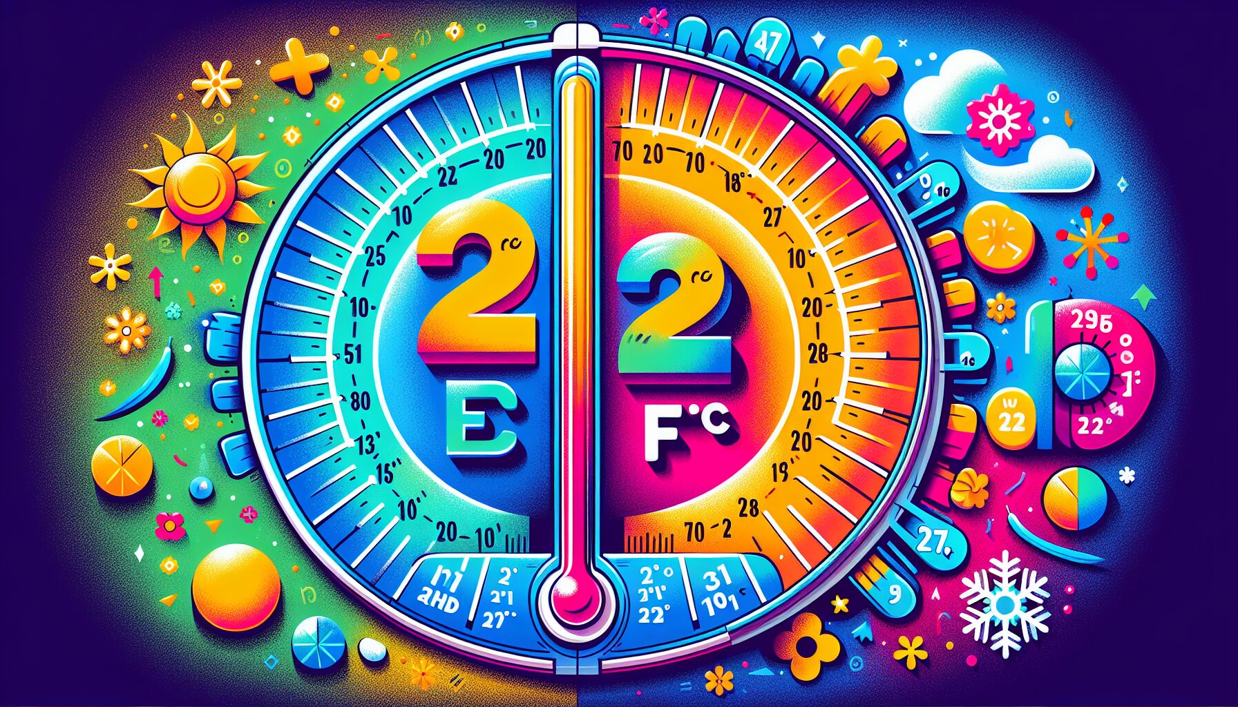 Illustration showing the conversion of 22 degrees Celsius to Fahrenheit.
