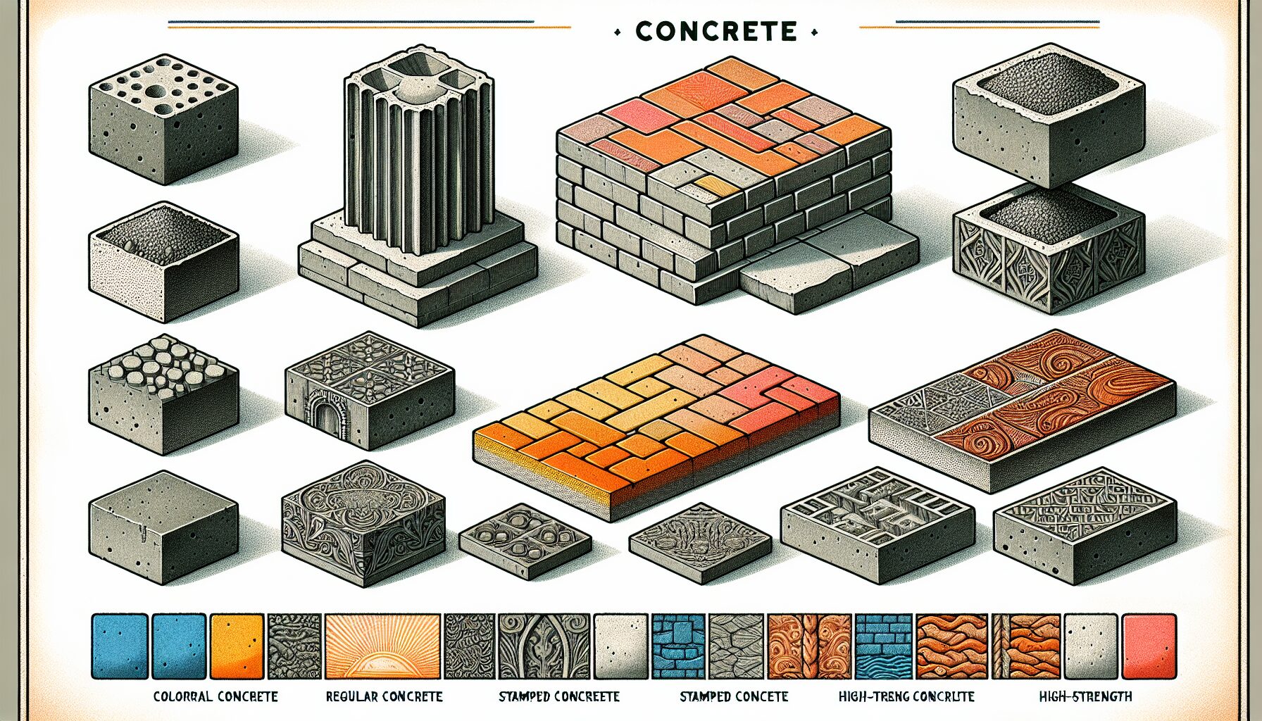 Illustration of different types of concrete